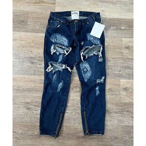 One Teaspoon Sz 26 Trashed Freebirds Crop Denim Jeans Skinny Dark Blue Women NWT